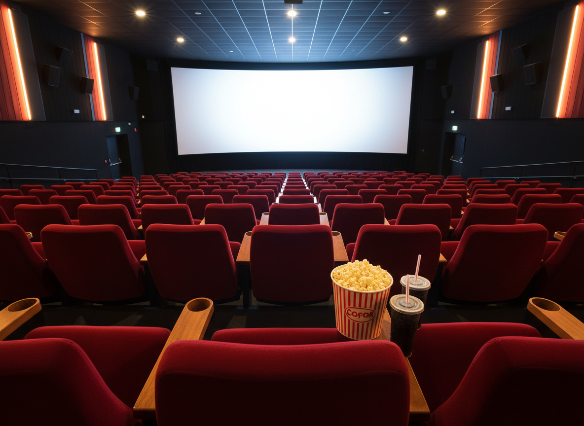 صورة تعبيرية لقاعة سينما وفشار أمام الشاشة